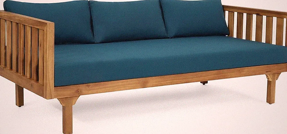 Blue Acacia Wood 3-Seater Outdoor Daybed Sofa with Cushions