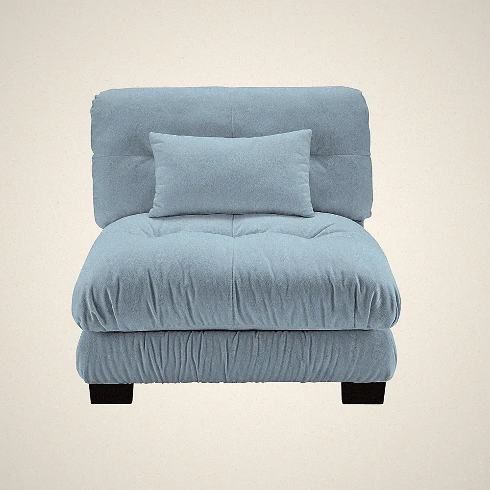 Blue Chenille Armless Sofa Accent Chair with Pillow Modular Sectional Single
