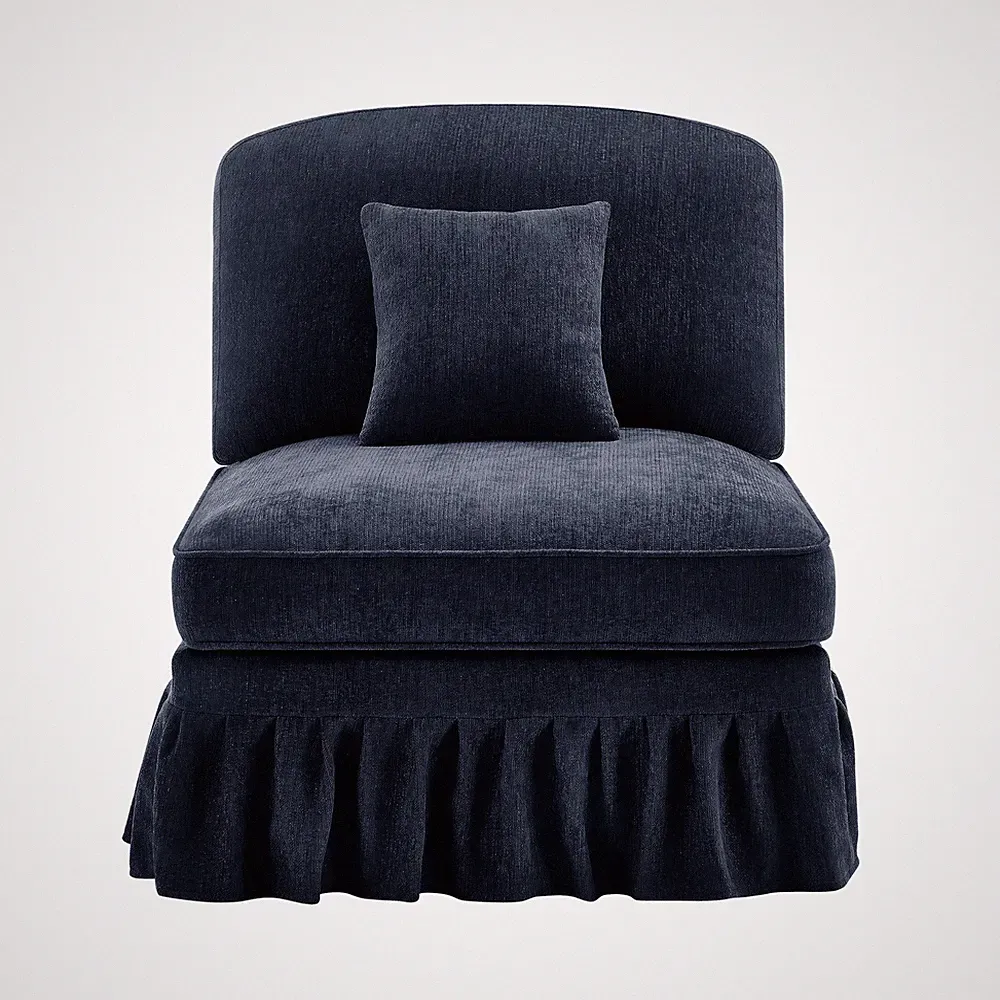 Blue Chenille Armless Sofa with 1 Pillow, Upholstered Loveseat for Small Space