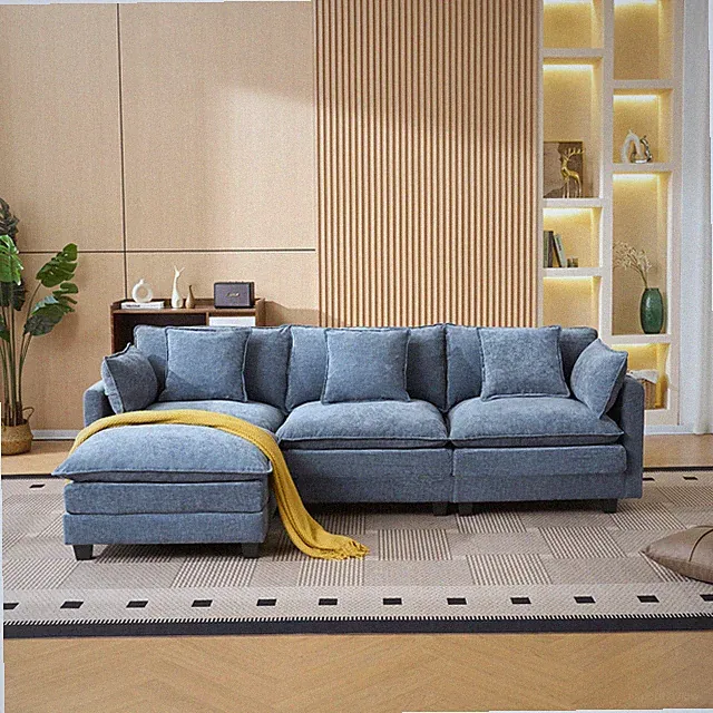 blue color 3-seat combo sofa with storage ottoman for living room apartment be