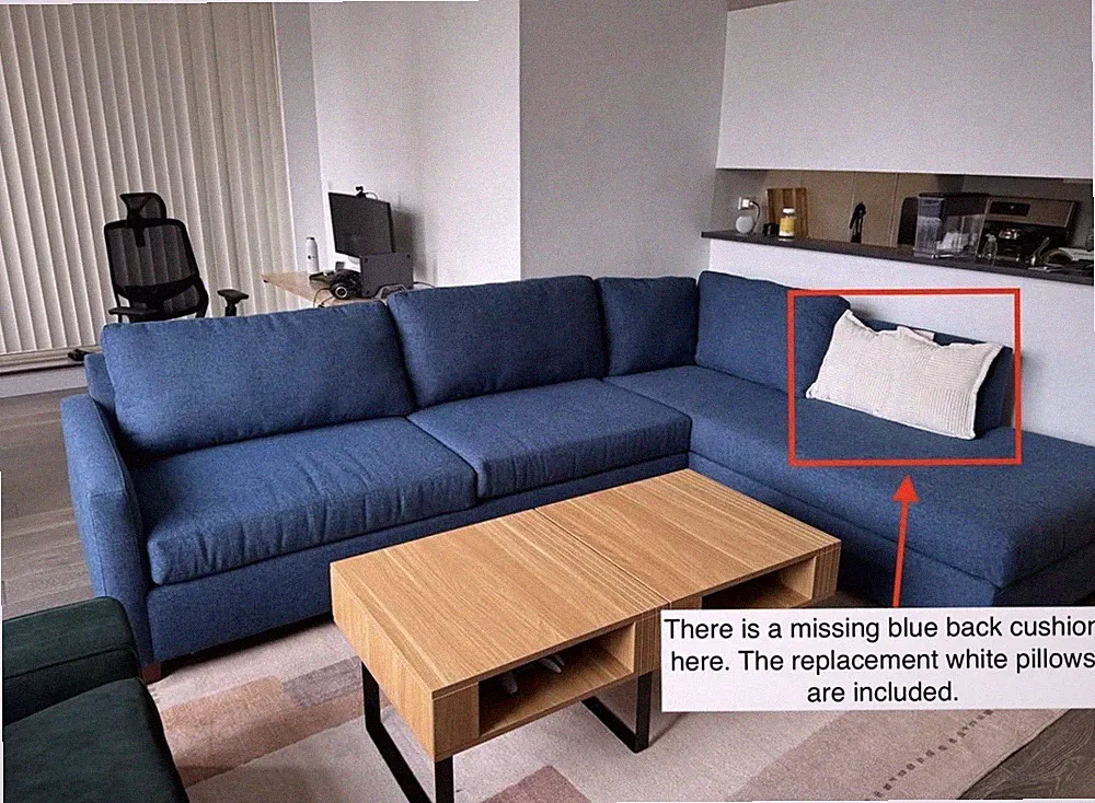 Blue Convertible Sleeper Sectional Sofa with Chaise, Foam Fill, 121" x 88" x 36"