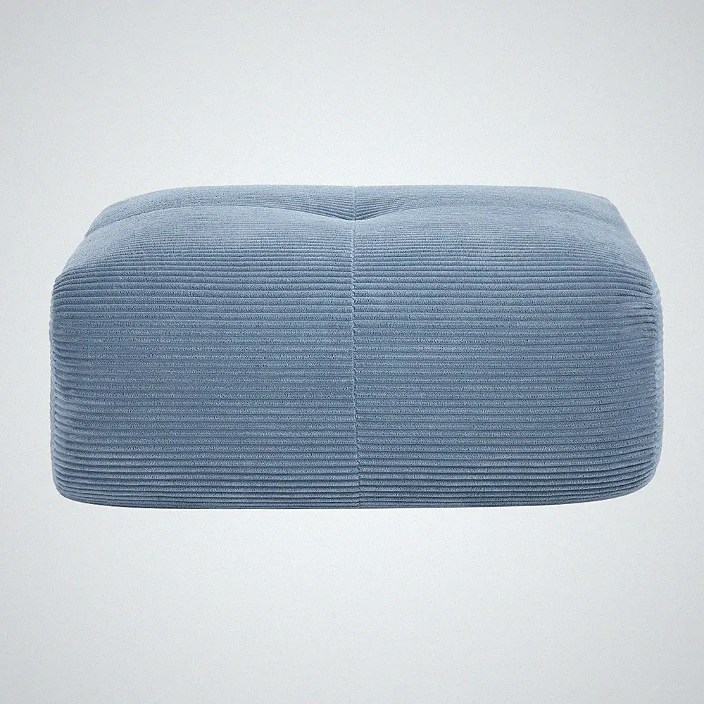 Blue Corduroy Corner Sofa with Pillows Modular Sectional Couch Non Slip Base