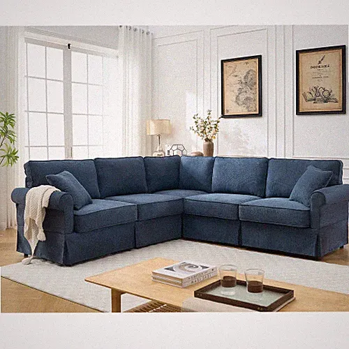 Blue Fabric Modular Sectional With Removable Cushions, Customizable