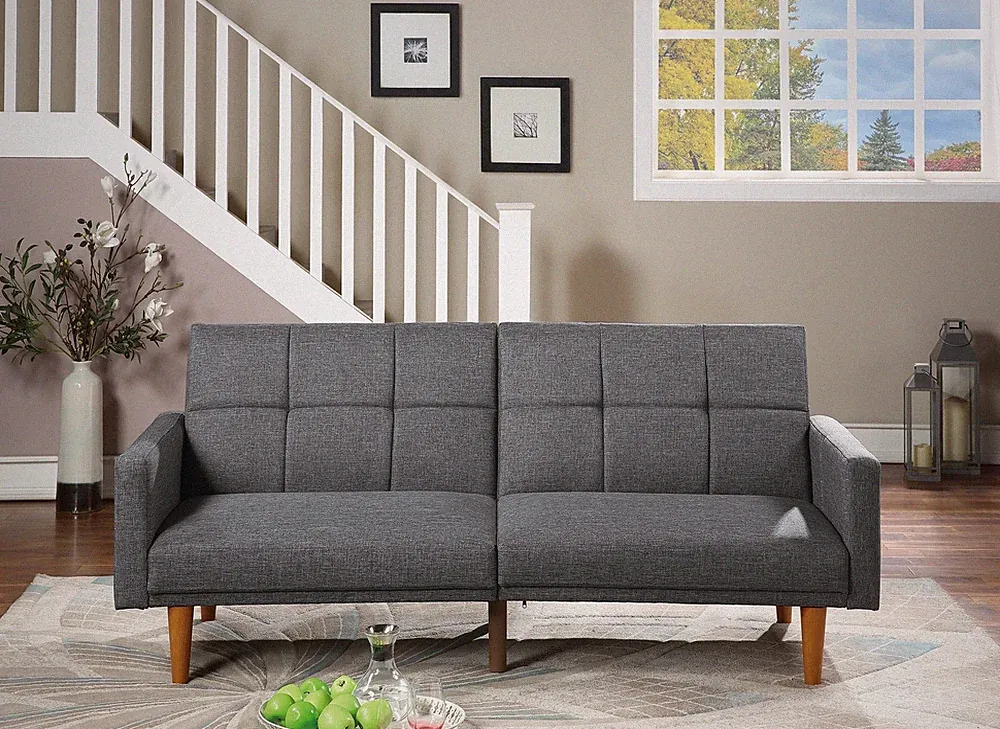 Blue Grey Sofa Convertible Couch w/ Tufted Cushion Transitional Living Room Sofa