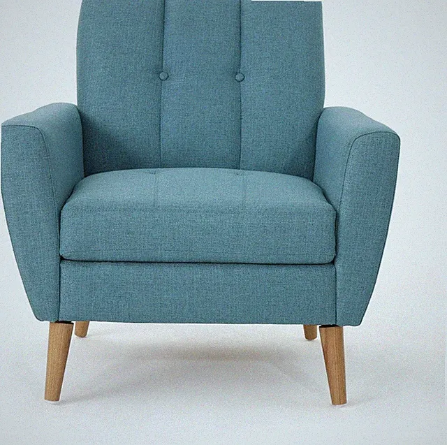 Blue Mid-Century Modern Fabric Club Chair with Natural Wood Legs