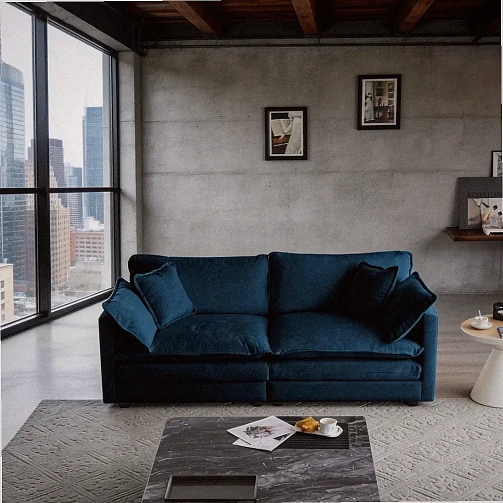 Blue Modern Fabric Loveseat Sectional Couch 76 inches Skin-Friendly Fabric Sofa