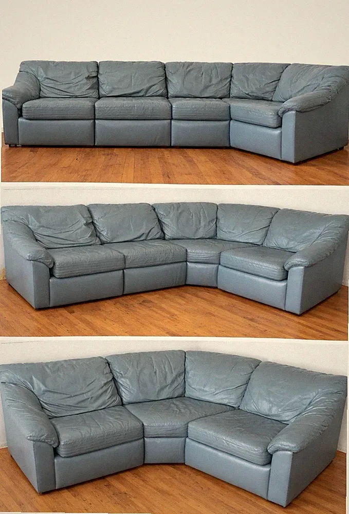 Blue Modular Leather Sectional Sofa, Contemporary, 6-Seater, Wood Frame, Living...