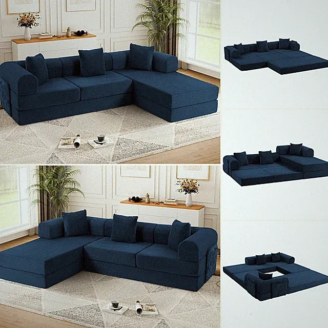 Blue Oversized L-Shaped Sleeper Sofa with Storage for Ultimate Comfort