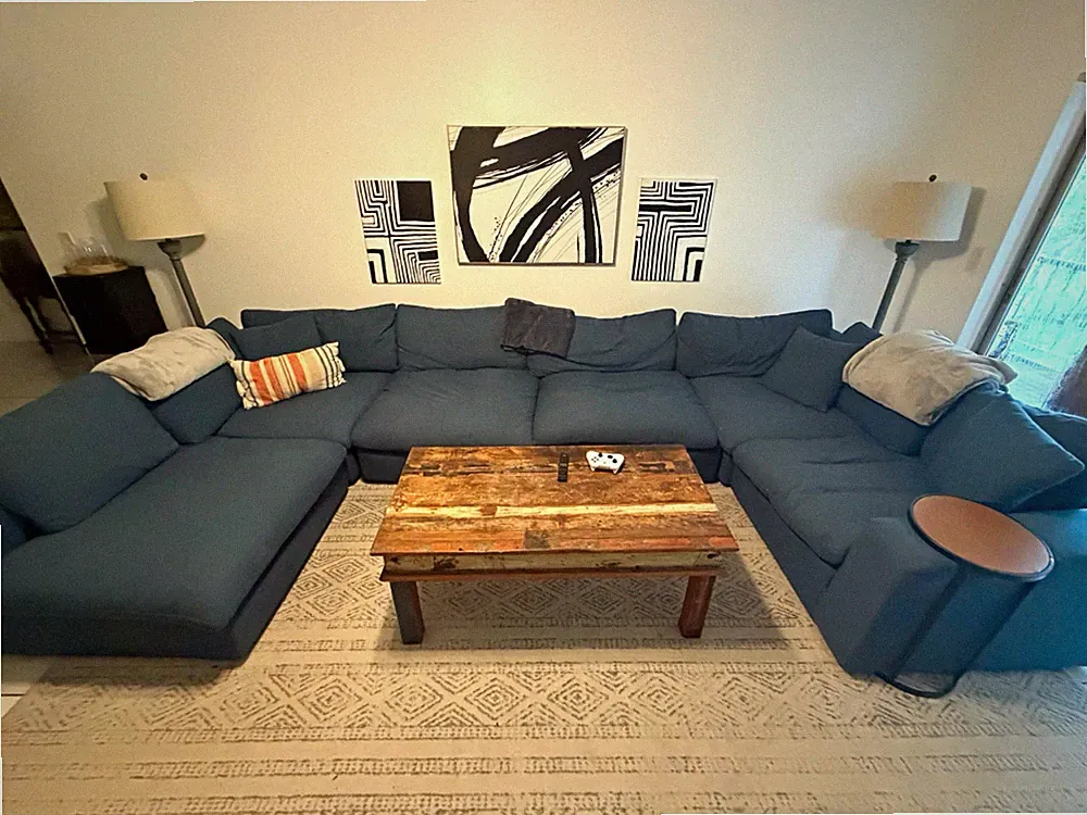 Blue Polyester Sectional Sofa w/ Chaise, Solid Modern, 40x30x40, 6+