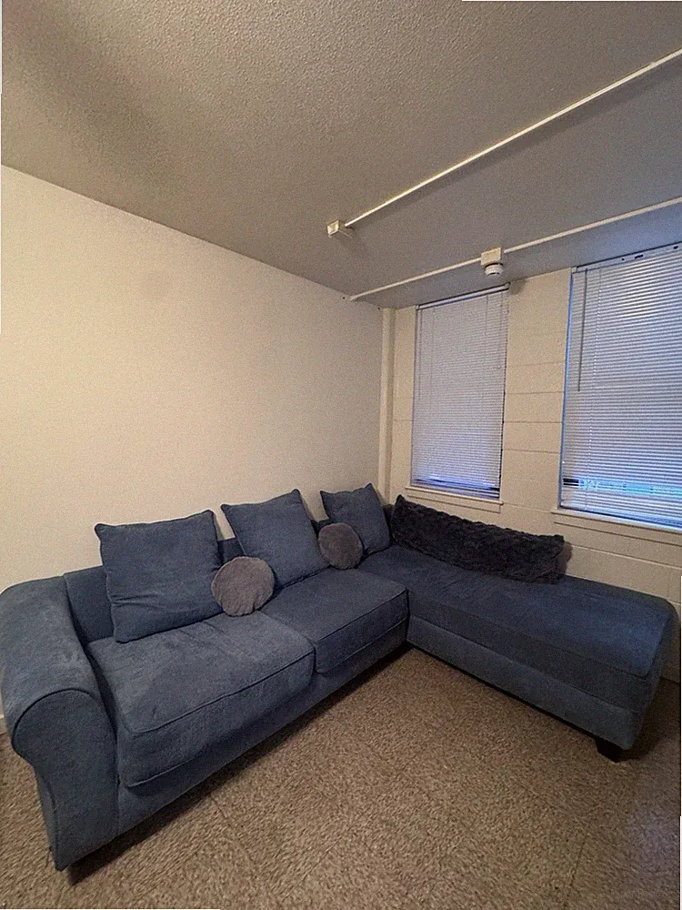 Blue Sectional Sofa 5-Seater Wood Frame High Back Removable Cushions Polyester