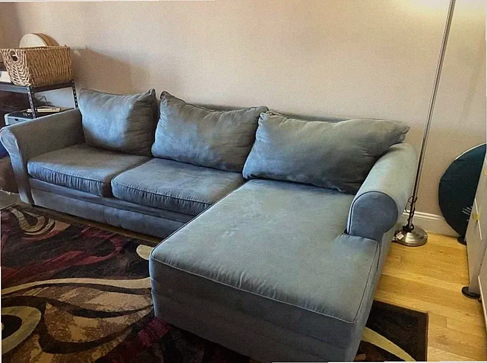 Blue Sectional Sofa with Chaise, Modern Style, Polyester Upholstery, Seats 3