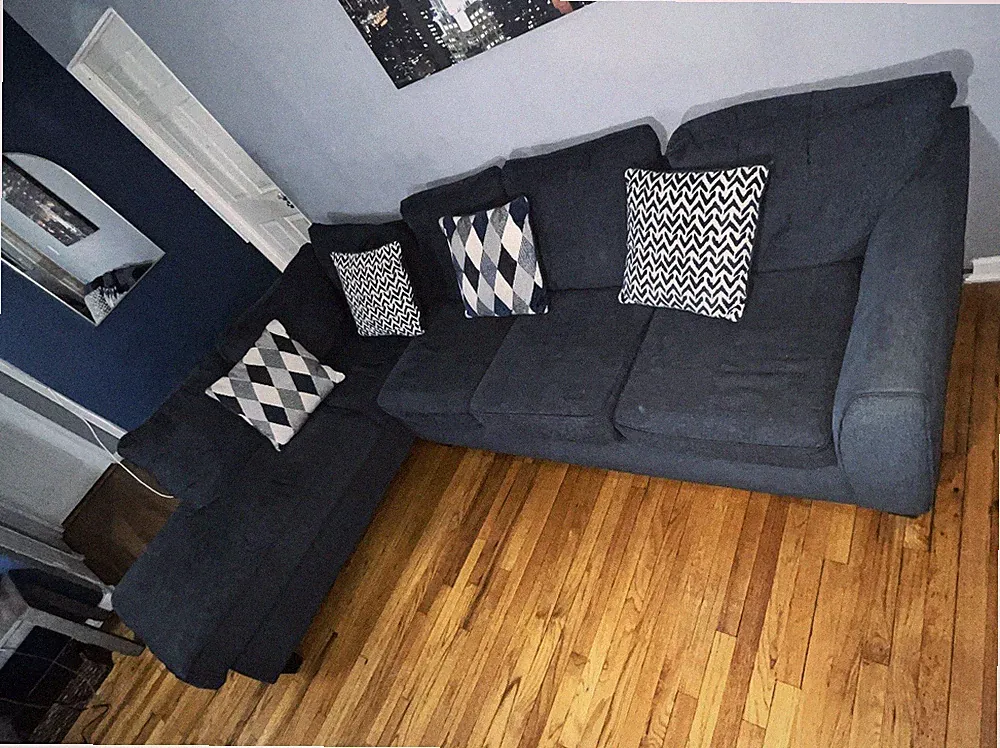 Blue Sectional Sofa with Pull-Out Bed