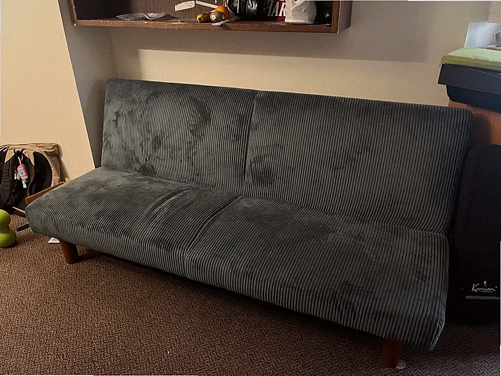 blue soft fabric futon sofa bed for college, small space