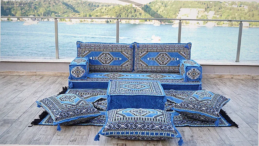 Blue Terrace Sofa, Floor Couch, Living Room Furniture, Loveseat Sofa, Sectionals