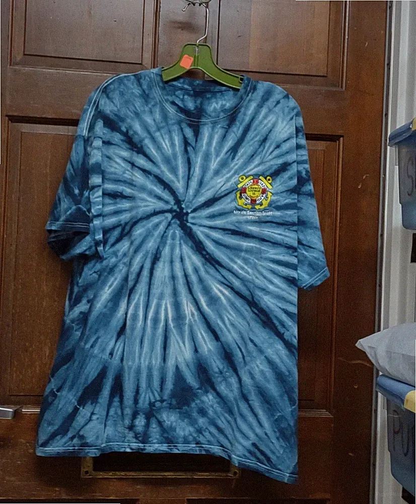 Blue Tie Dye T-Shirt US Coast Guard Liberty Lounge II Morale Section Staff MWR