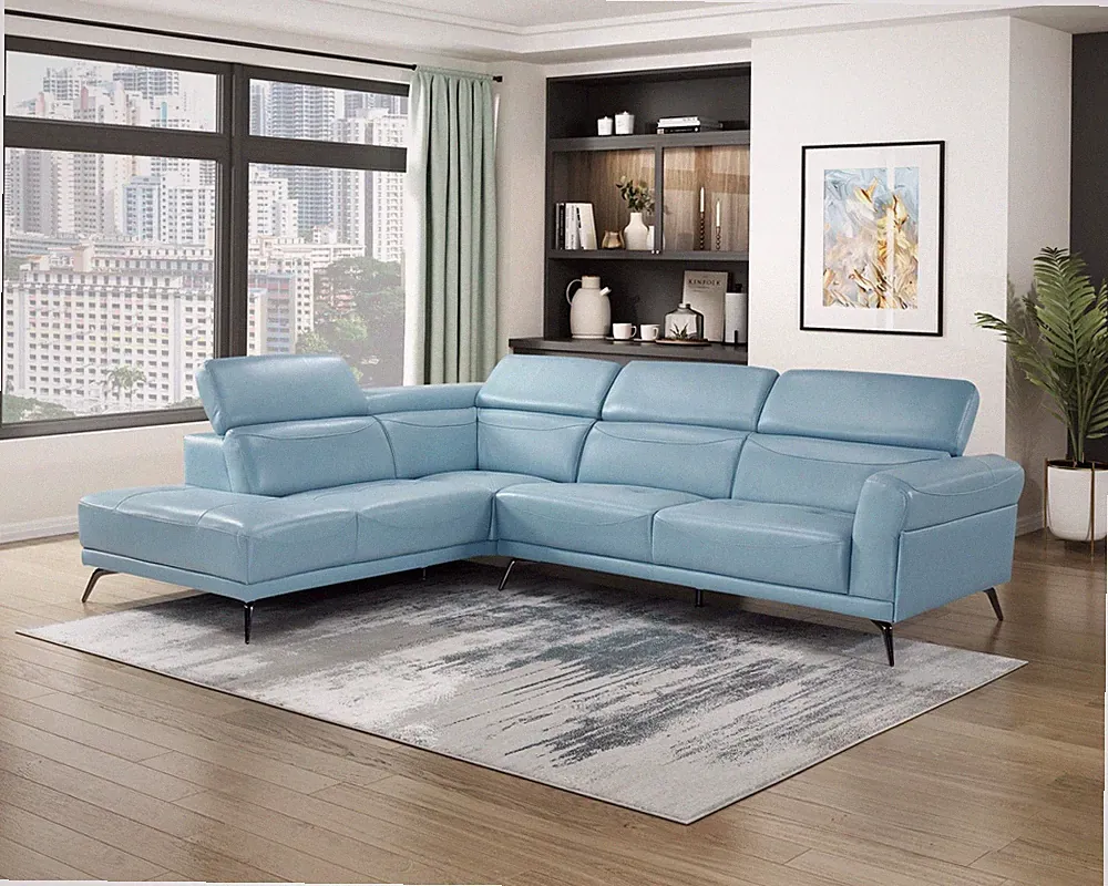 BLUE TOP GRAIN LEATHER MATCH ADJUSTABLE SOFA SECTIONAL LIVING ROOM FURNITURE