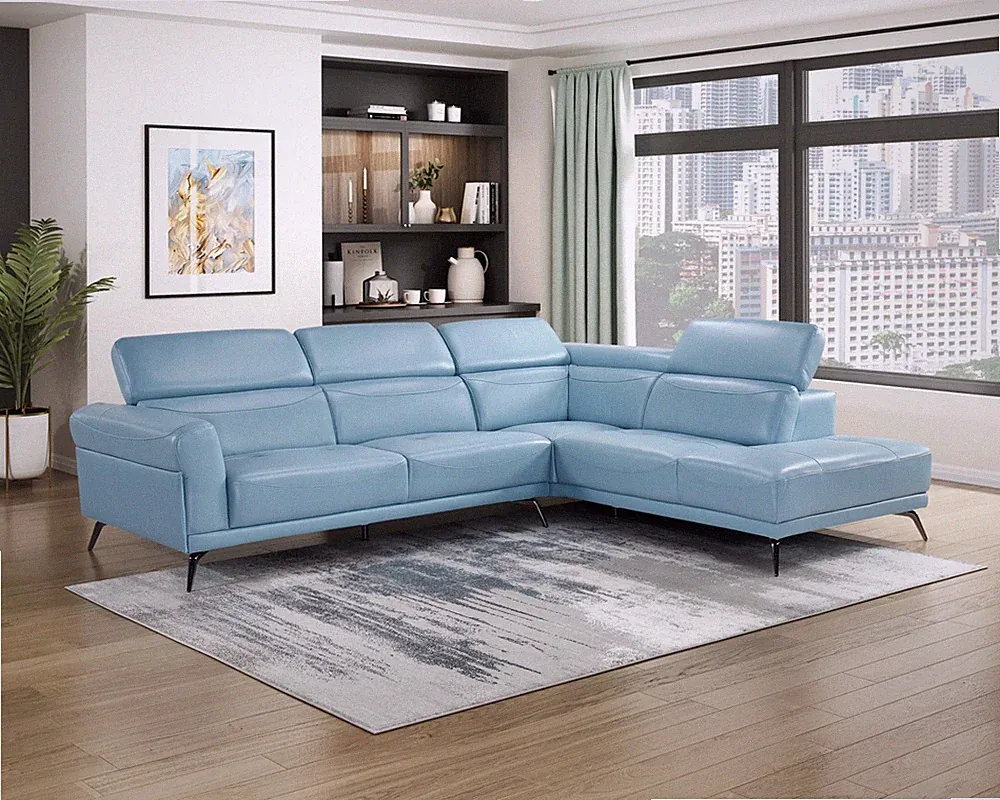 BLUE TOP GRAIN LEATHER MATCH ADJUSTABLE SOFA SECTIONAL LIVING ROOM FURNITURE