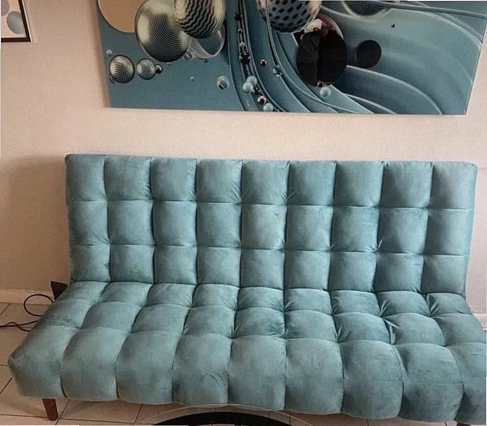 Blue Tufted Convertible Adjustable Fabric Futon Sofa Bed Modern 32x31x17