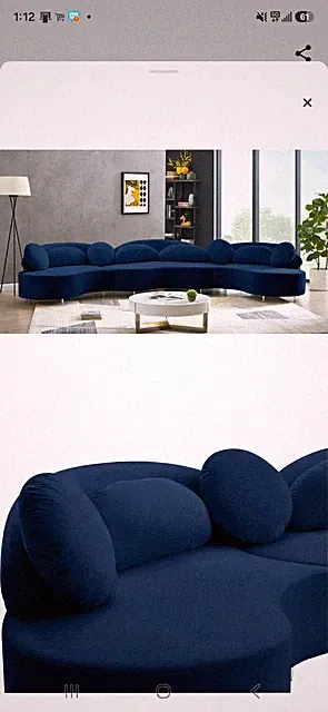 Blue Velvet Curved Vivacious Sectional Sofa w/ Pillows 169"W x 60"D
