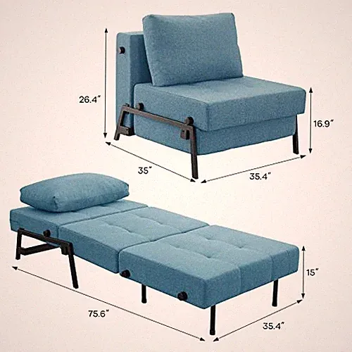 BLUE - VONANDA MODERN SOFA FOLDING BED SLEEPER CONVERTIBLE CHAIR MULTI-FUNCTION