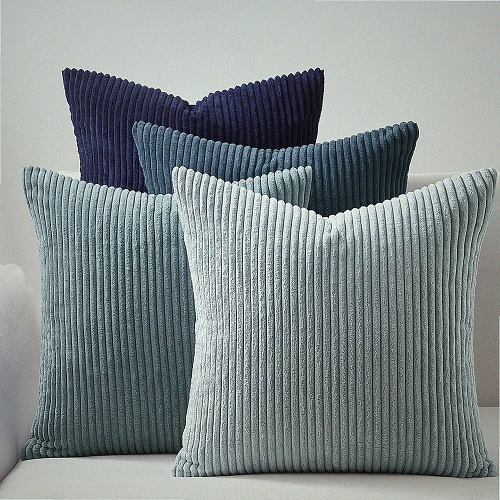 BlueGray Decorative Throw Pillow Covers 22x22 Inch Set of 4,Soft Accent Cordu...