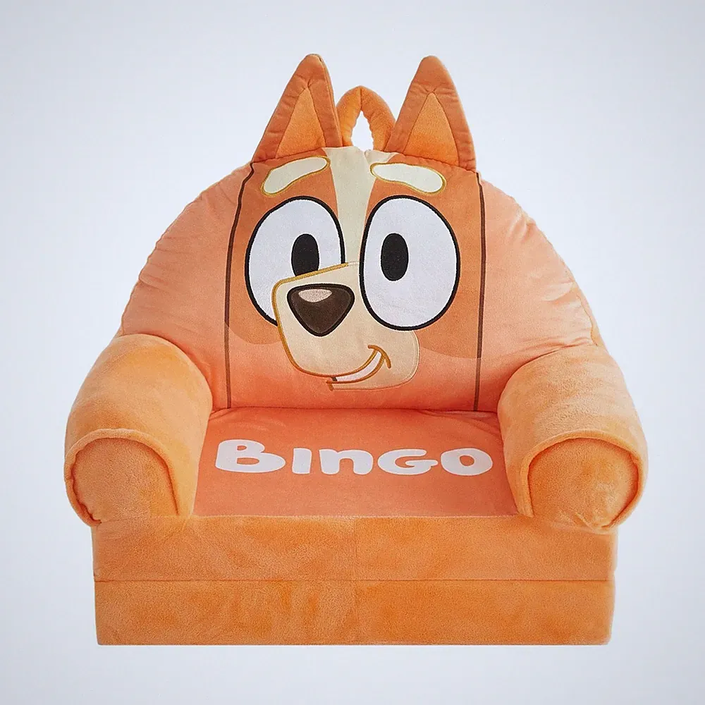 Bluey Bingo Kids 2-in-1 Flip Out Chair Toddler Sofa Bed Brown Orange 19"