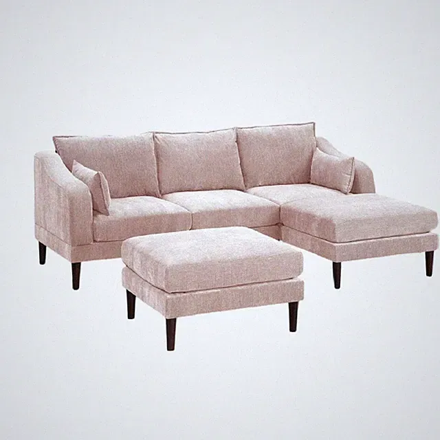 Blush Pink 5-Piece Modular L-Sectional with Ottomans