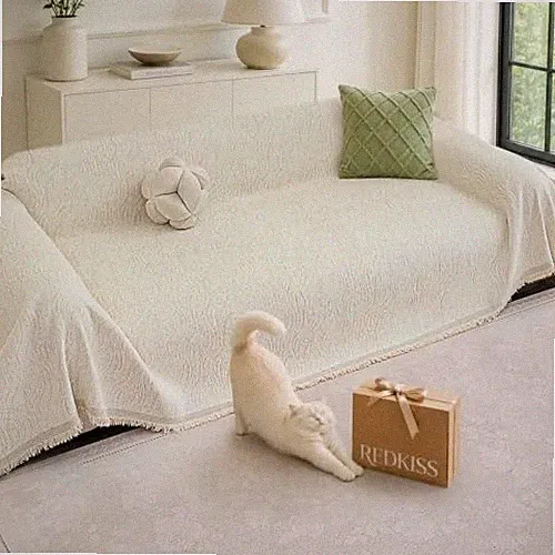 Bohemian Chenille Couch Cover - Thick Non-Slip Protector, 70"x118" for Easy Care