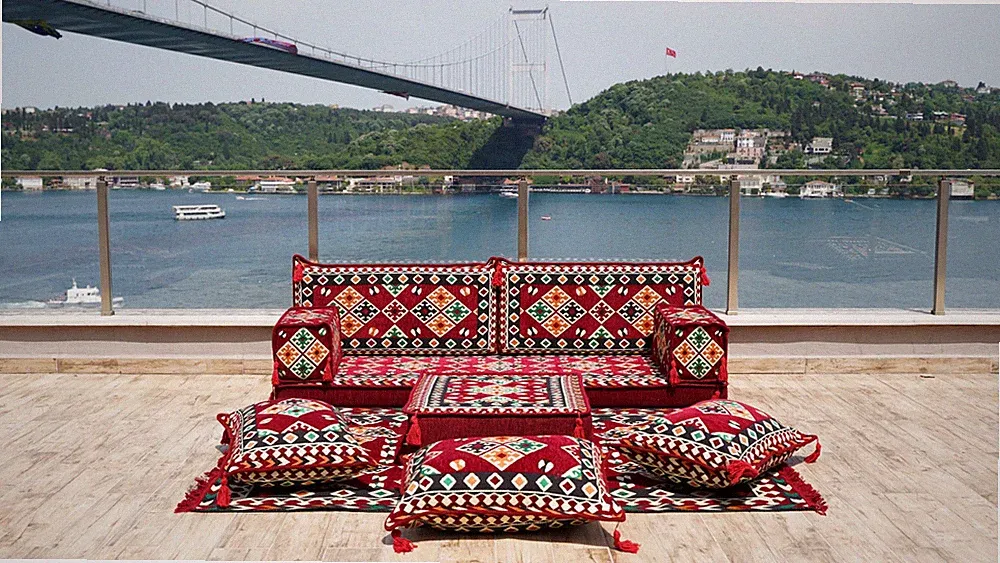 Bohemian Floor Cushion, Sectional Sofas, Turkish Floor Seating Set, Futon Sofa
