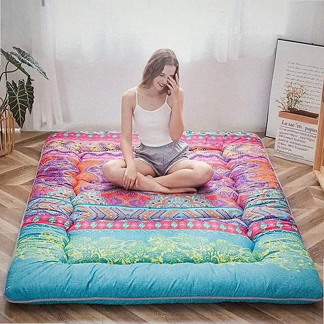 Bohemian Retro Floor Mattress Boho Floral Style Japanese Futon Mattress Tatami