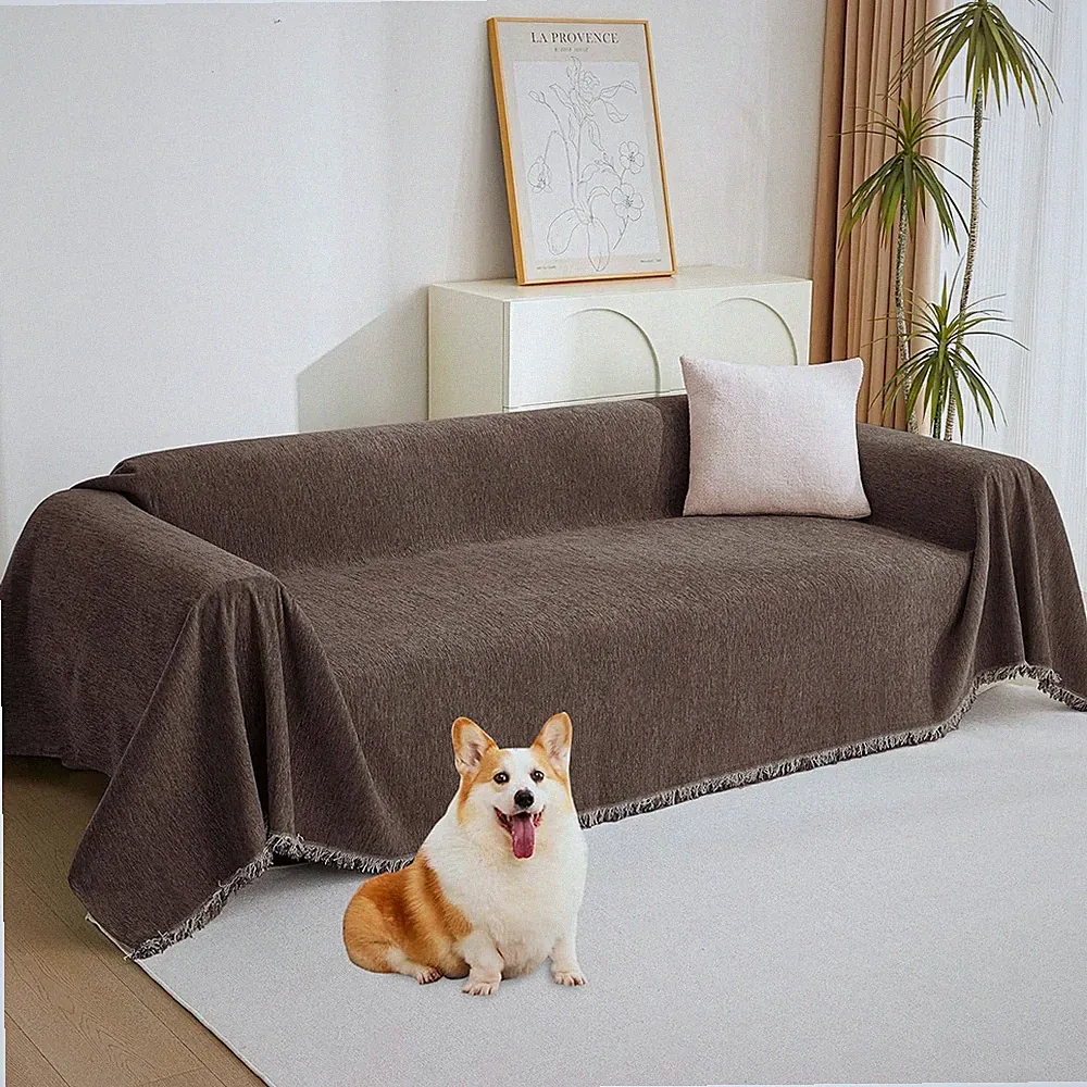 Bohemian Sofa Cover Chocolate Sofa Cover with White Fringe 91‘ x 134’
