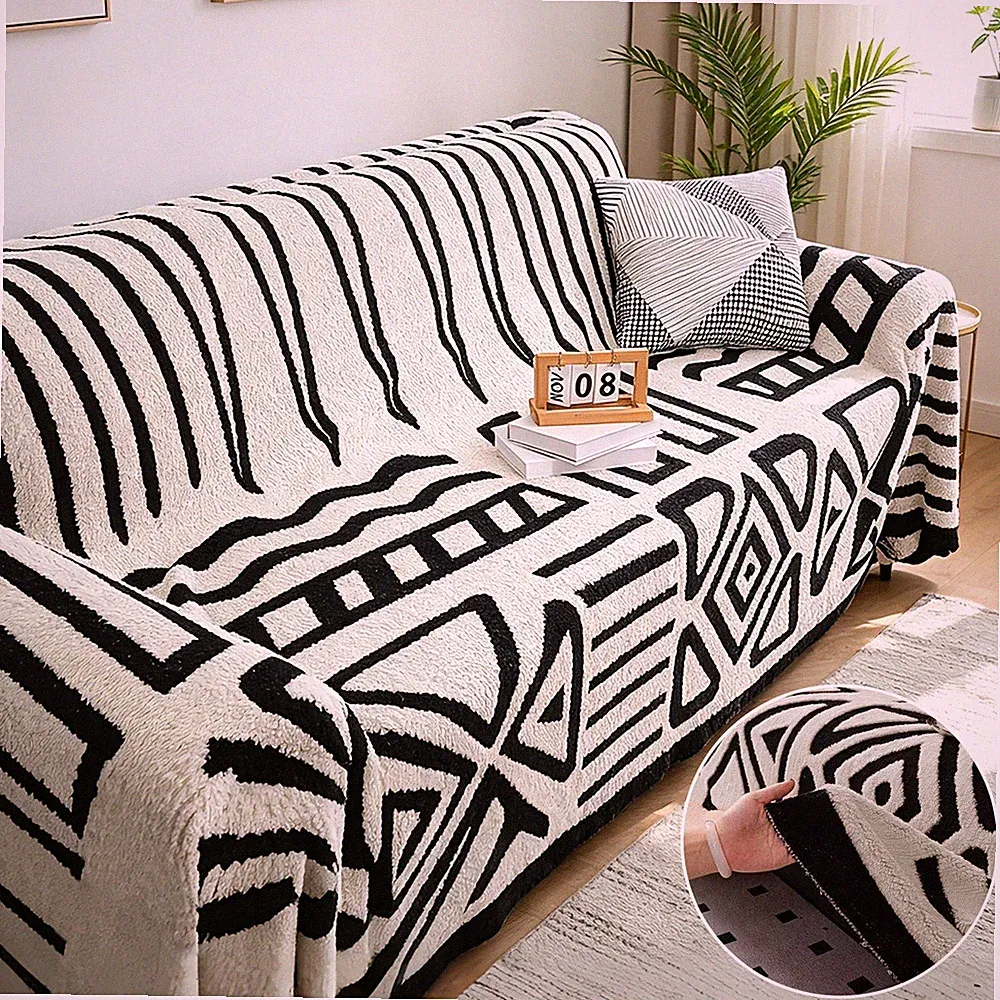 Bohemian style sofa cover, geometric anti-slip furniture protection sofa cover