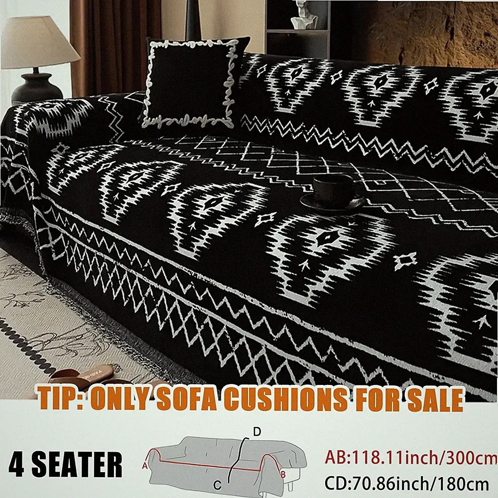 Bohemian-style vintage soft thick silk nylon sofa throw, with tassels