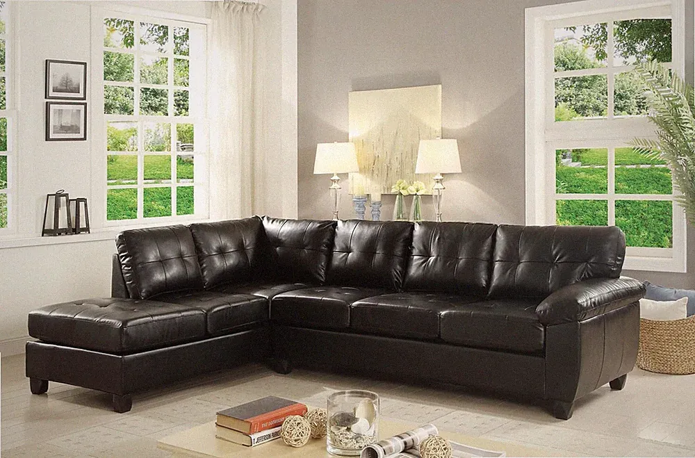 Boho Beauty Reversible Faux Leather Upholstered Sectional Sofa- 111" D X 78" W X