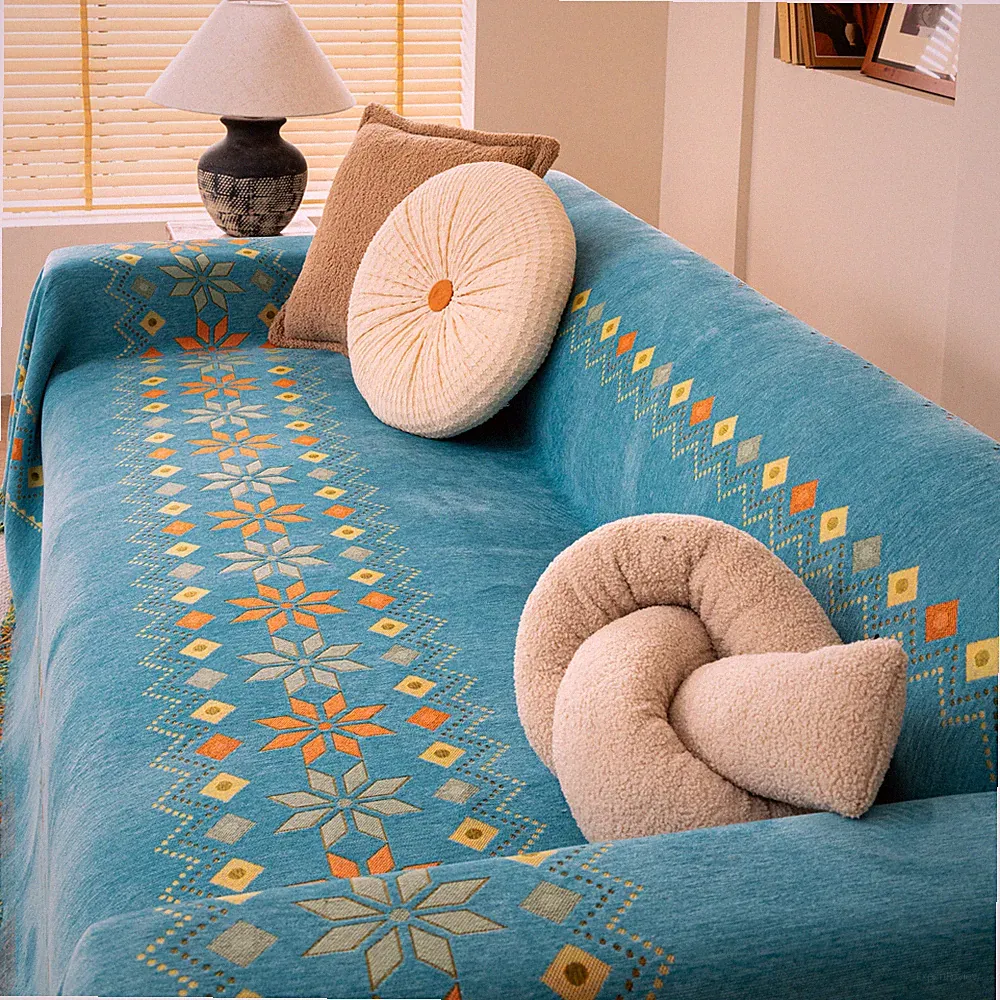 Boho Chenil Throw Sofa Cover Tasel Edge Textured Washable Sectional Couch Cover