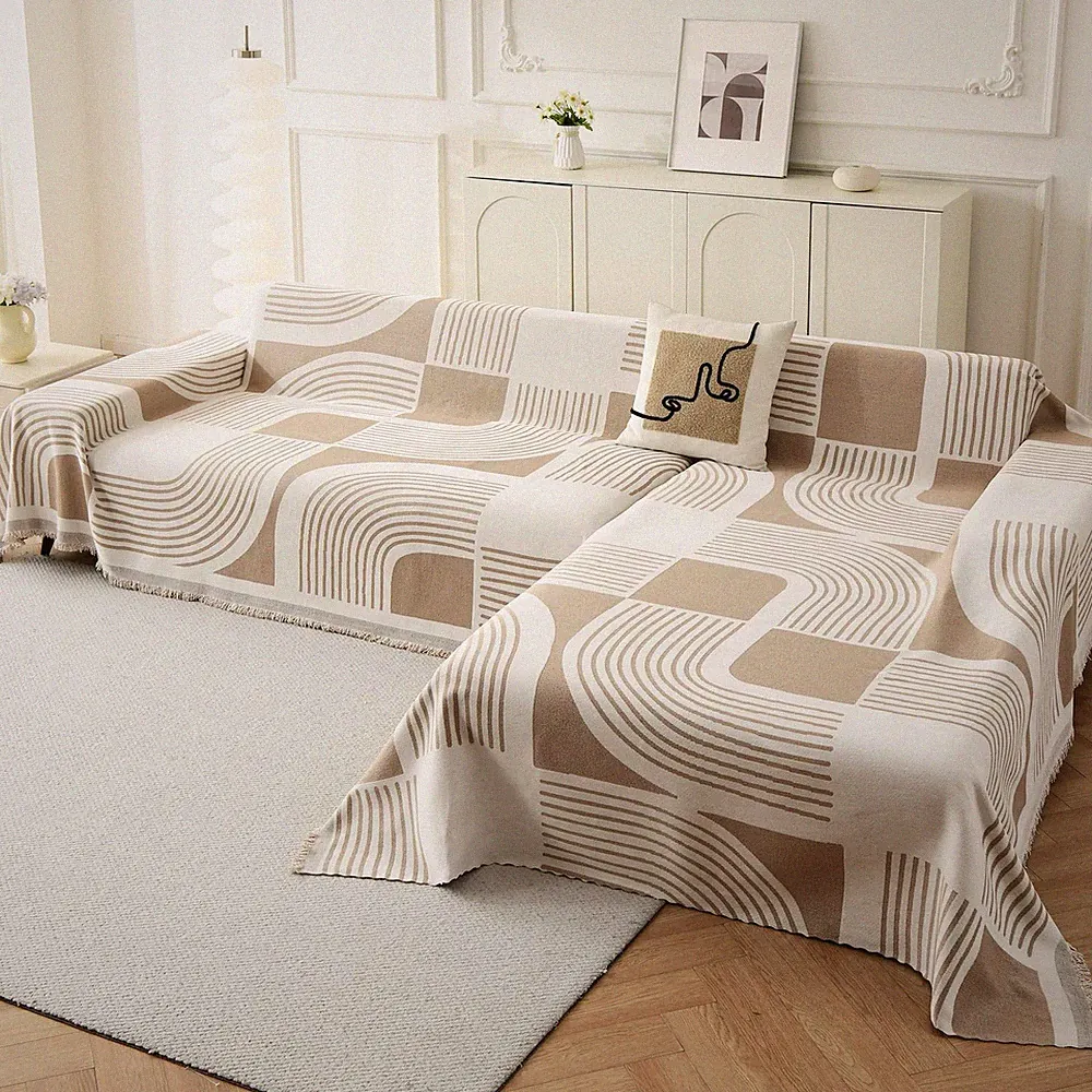 Boho Chenille Couch Cover for L Shaped Sectional Sofa, Bohemian Sofa Covers W...