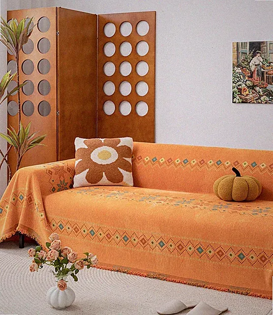 Boho Chenille Couch Cover Jacquard Tassel Sofa Throw Blanket Furniture Protector