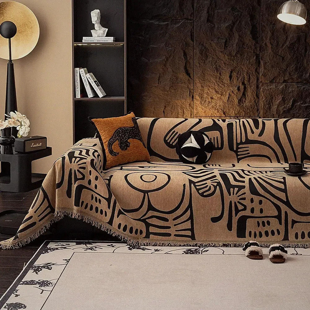 Boho Chenille Sofa Cover for 3 Seat Sectional, Anti-Slip & Washable, 71"x150