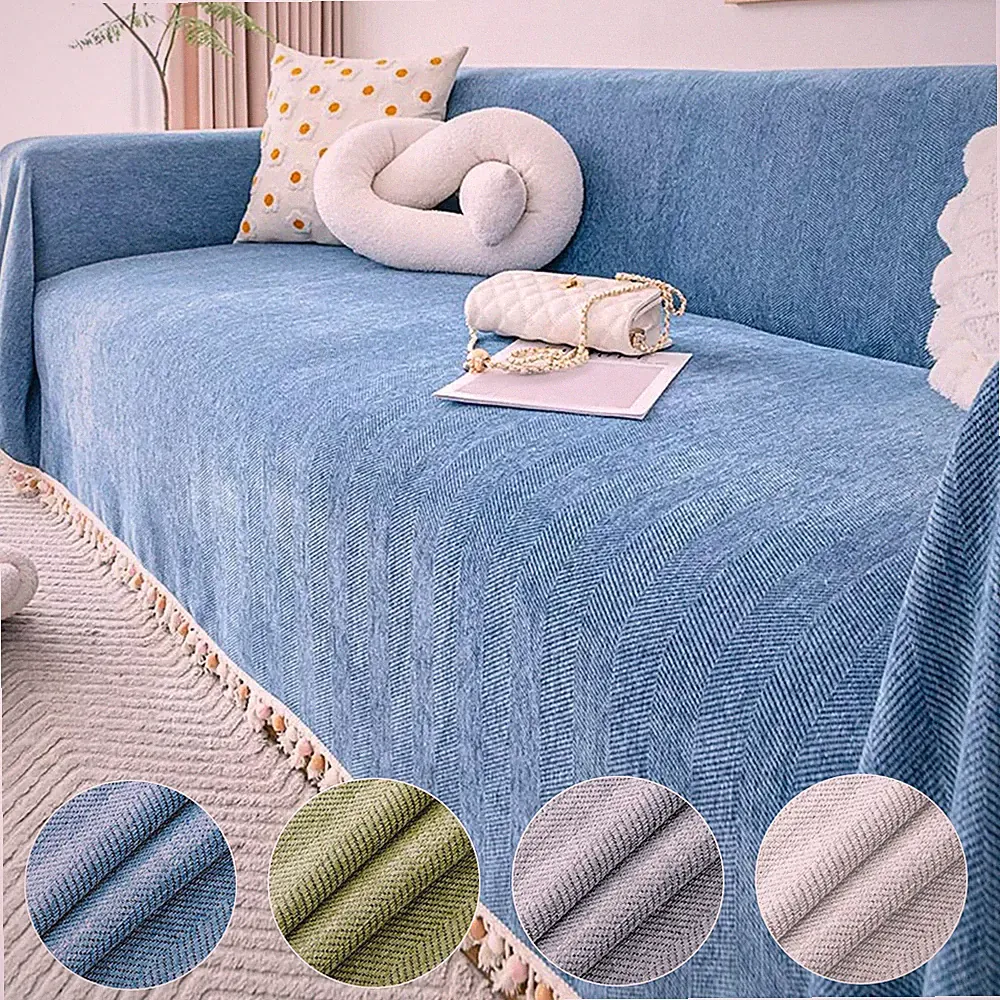 Boho Chenille Sofa Cover with Tassels Thick Couch Protector for 1-4 Seater Sofa