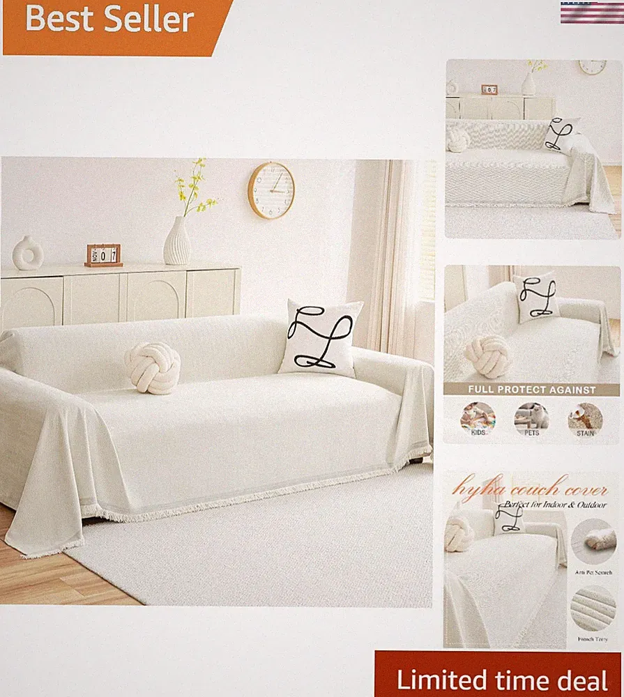 Boho Chenille Sofa Slipcover, 71x118 inch | Stylish Anti-Scratch Cover for Pets