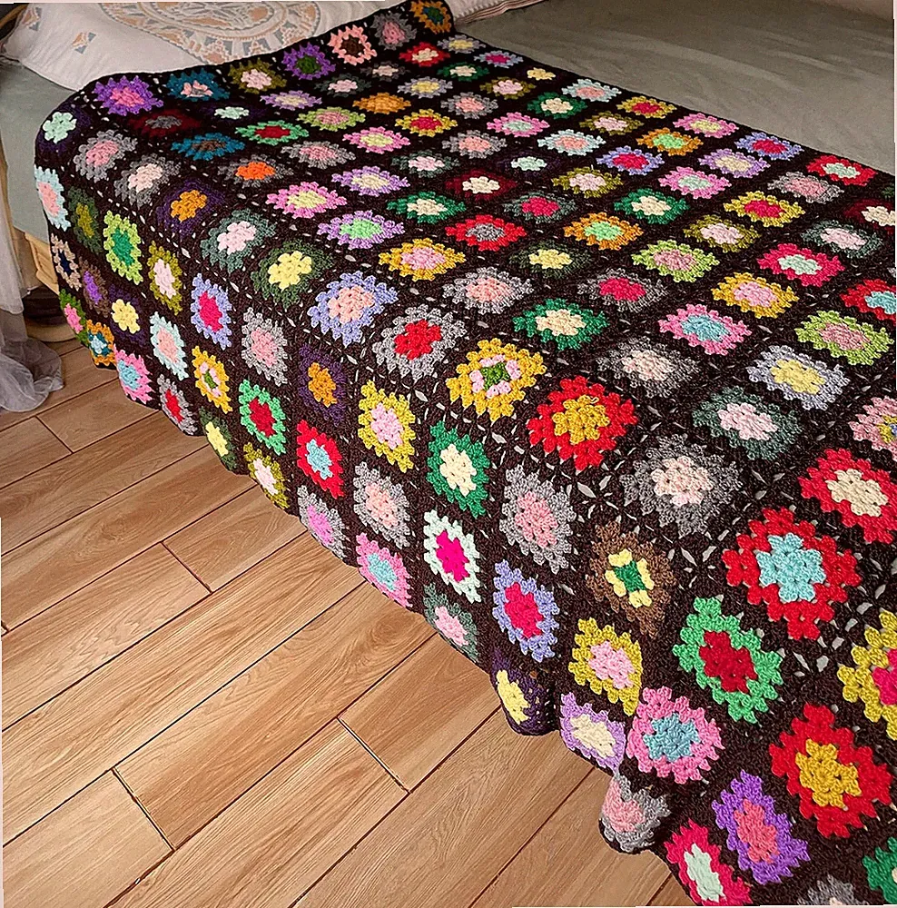 Boho Chic Handmade Multicolor Crochet Throw Blanket for Sofa & Bed