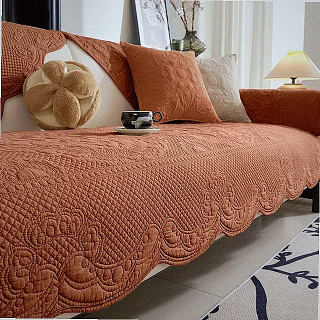 Boho Cotton Quilted Couch Cover Soft Embroidered Sofa Cover Non-Slip Dog Bed...