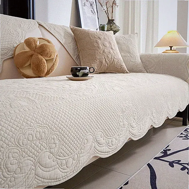 Boho Cotton Quilted Couch Cover Soft Embroidered Sofa Cover Non-Slip Dog Bed Cov