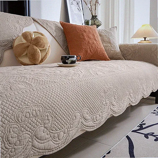 Boho Cotton Quilted Couch Cover Soft Embroidered Sofa Cover Non-Slip Dog Bed Cov