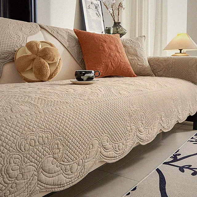 Boho Cotton Quilted Couch Cover Soft Embroidered Sofa Cover Non-Slip Dog Bed Cov