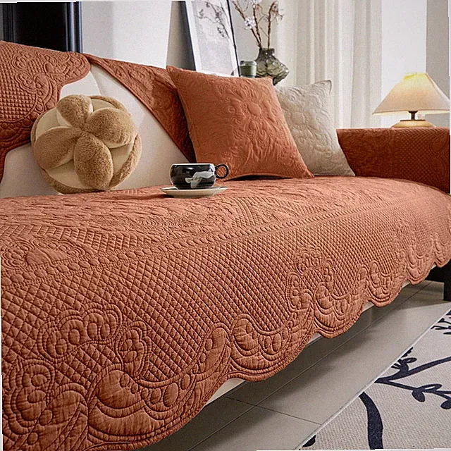 Boho Cotton Quilted Couch Cover Soft Embroidered Sofa Cover Non-Slip Dog Bed...