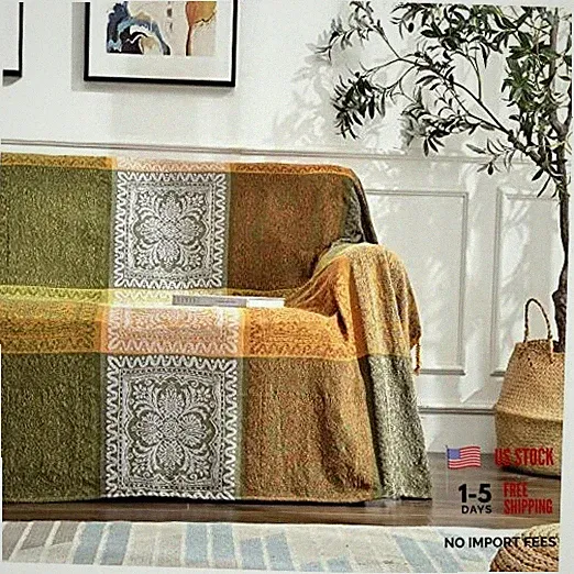 Boho Couch Cover, Bohemian Throw Blanket Tassels Small (60 x 75 in) New Green