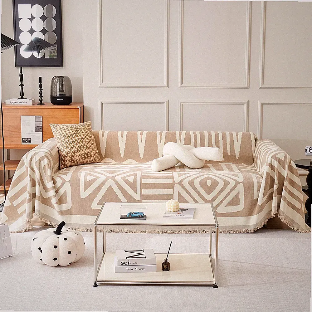 Boho Couch Cover for 2 Cushion Couch Sofa Cover Thick Chenille Sectional Sofa...