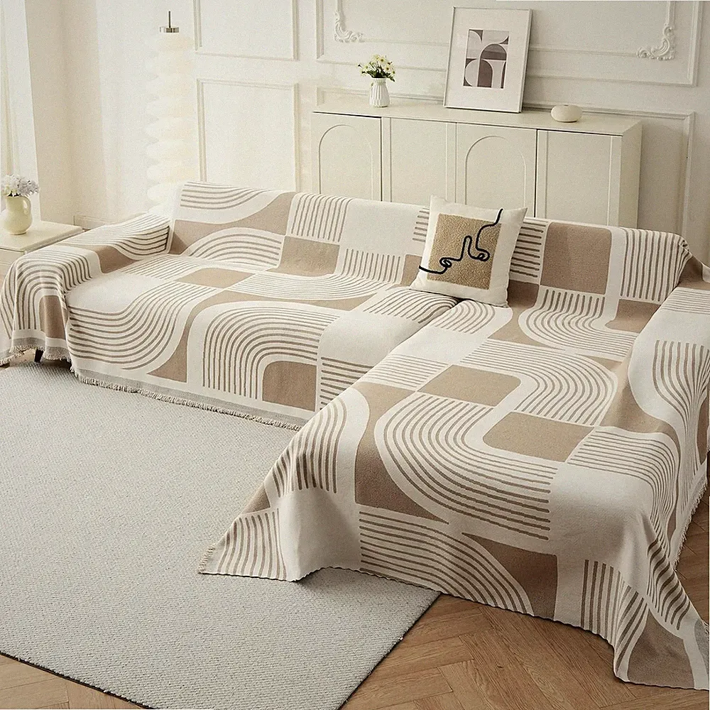 Boho Couch Cover L Shaped Sectional, 71" x 118" + 71" x 118", Khaki | Bohemian