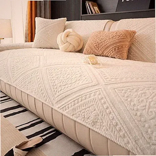 Boho Couch Cover Non 1pc/36"x 71"/Rectangular Sectional Cover, Beige White